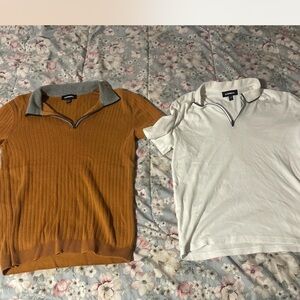 Express White and Gray Collared Shirt